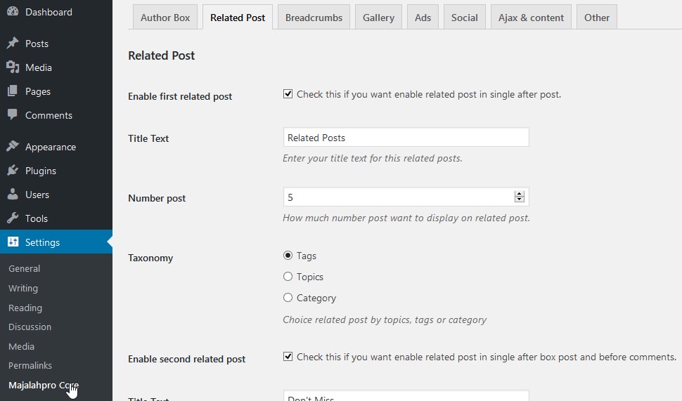majalahpro core settings