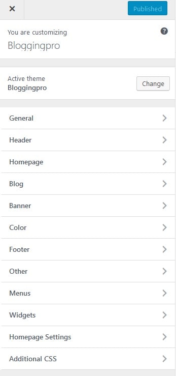 bloggingpro customizer